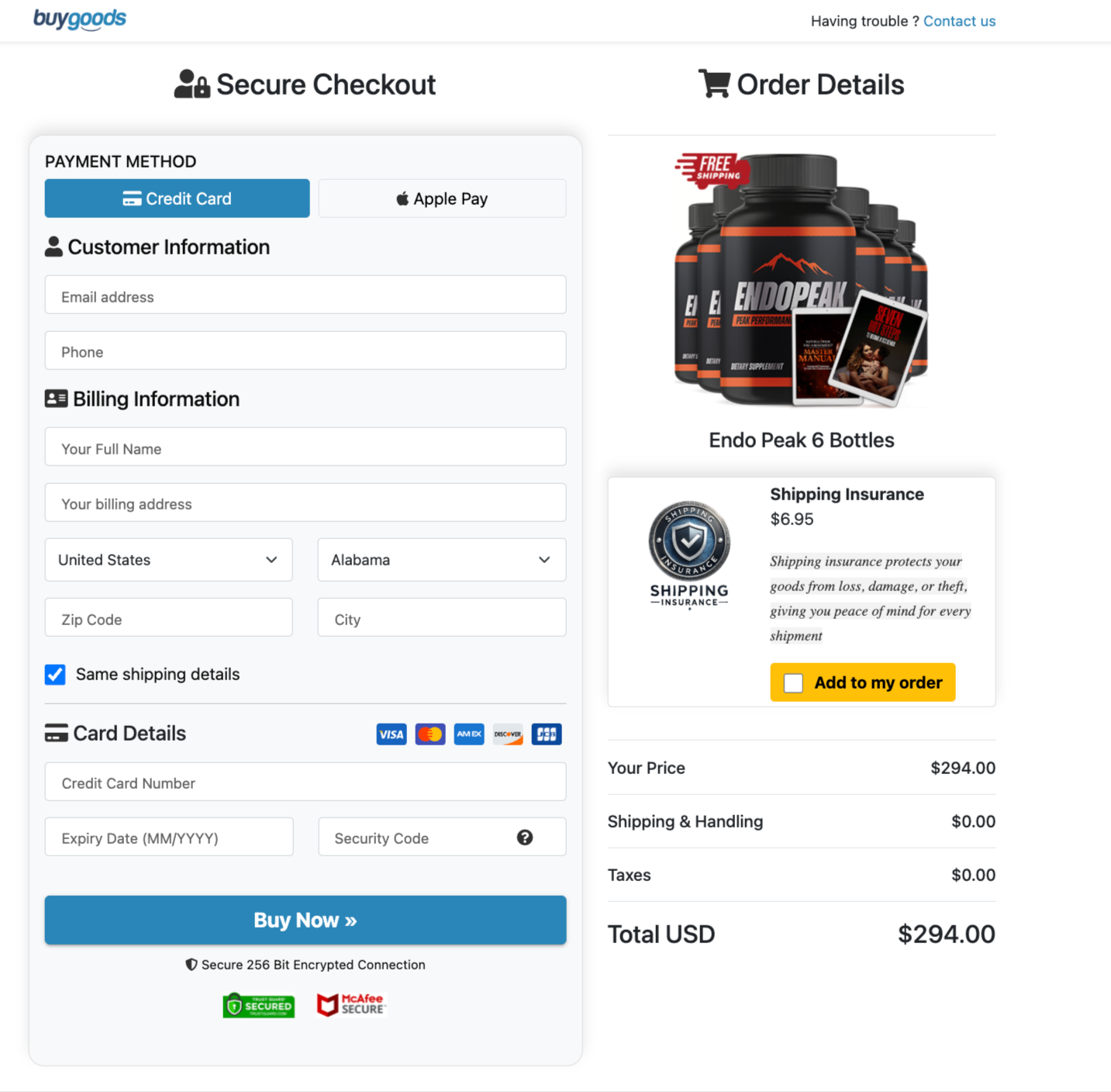 endopeak-pricing-table